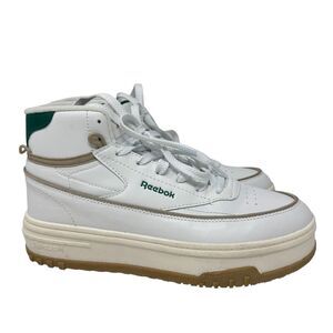 Reebok Women's Club C Geo Mid Platform Sneakers White Dark Green Taupe SZ 9 EUC